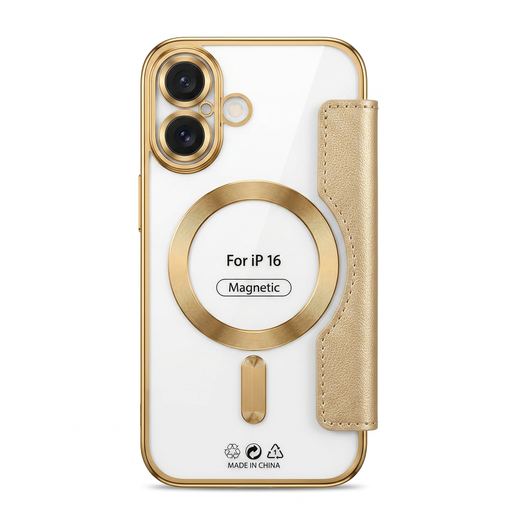 iPhone 16 Case- Flip case (Gold)